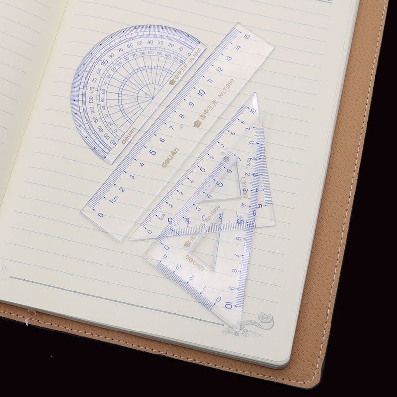 4 Piece Ruler 15cm Square Plate Length 10cm and Protractor Office and School Supplies Drawing Kit
