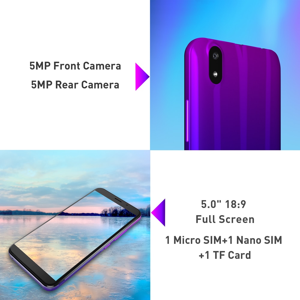 LEAGOO Z10 Android Mobile Phone 5.0" 18:9 Full Screen 1GB RAM 8GB ROM MT6580 Quad Core 2000mAh 5MP Camera Dual SIM 3G Smartphone