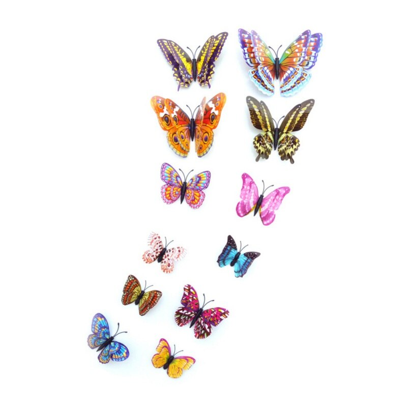 Julefest dekoration farverig magnetisk wallsticker 12 stk 3d pvc lysende sommerfugl hjemmepynt