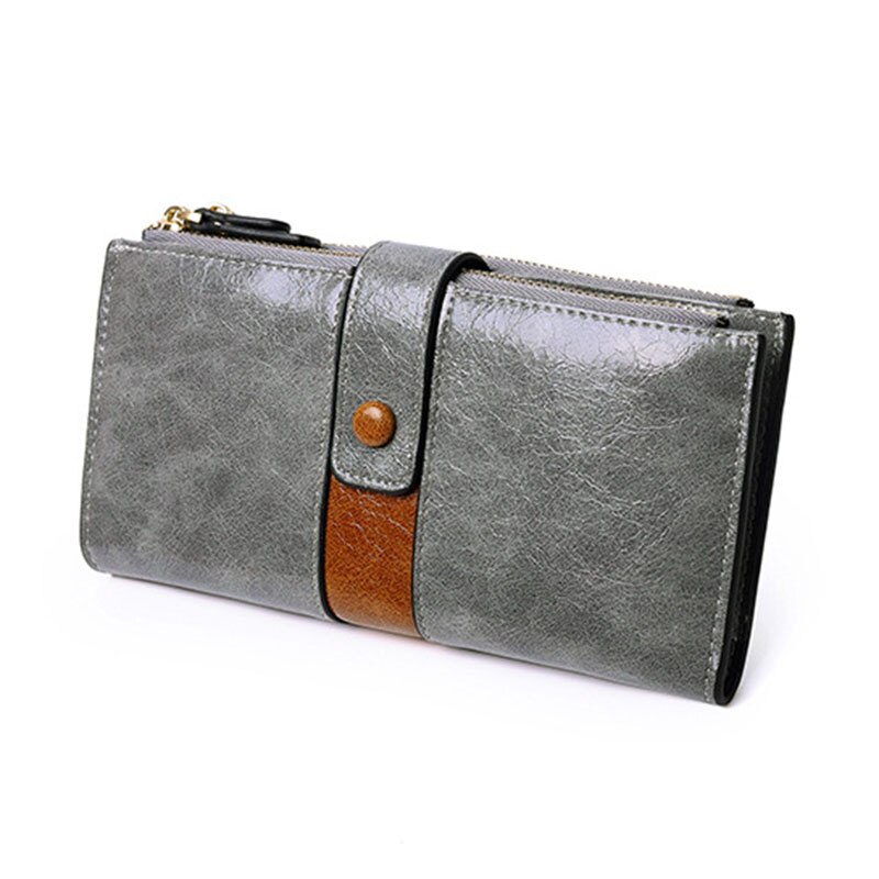 Vintage Pu Leather Long Women's Wallets Female Splice Zipper Small Purse Cards Holder: Gray