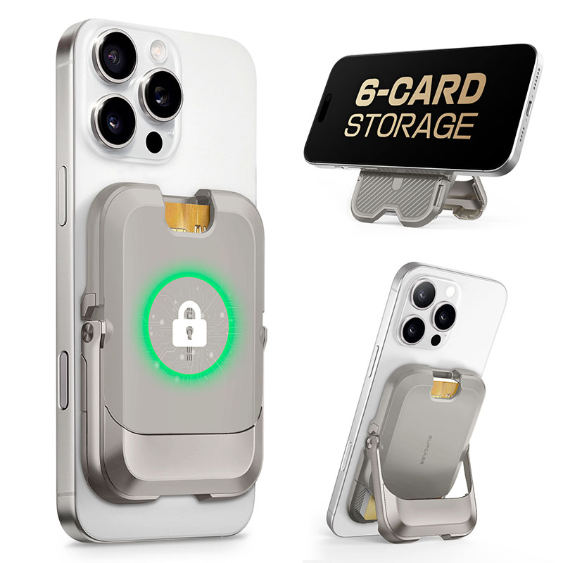SUPCASE Magnetic Wallet Phone Stand Card Holder para iPhone Serie 16/15/14/13 Cerradura magnética fuerte Cartera MagSafe con soporte: Gris