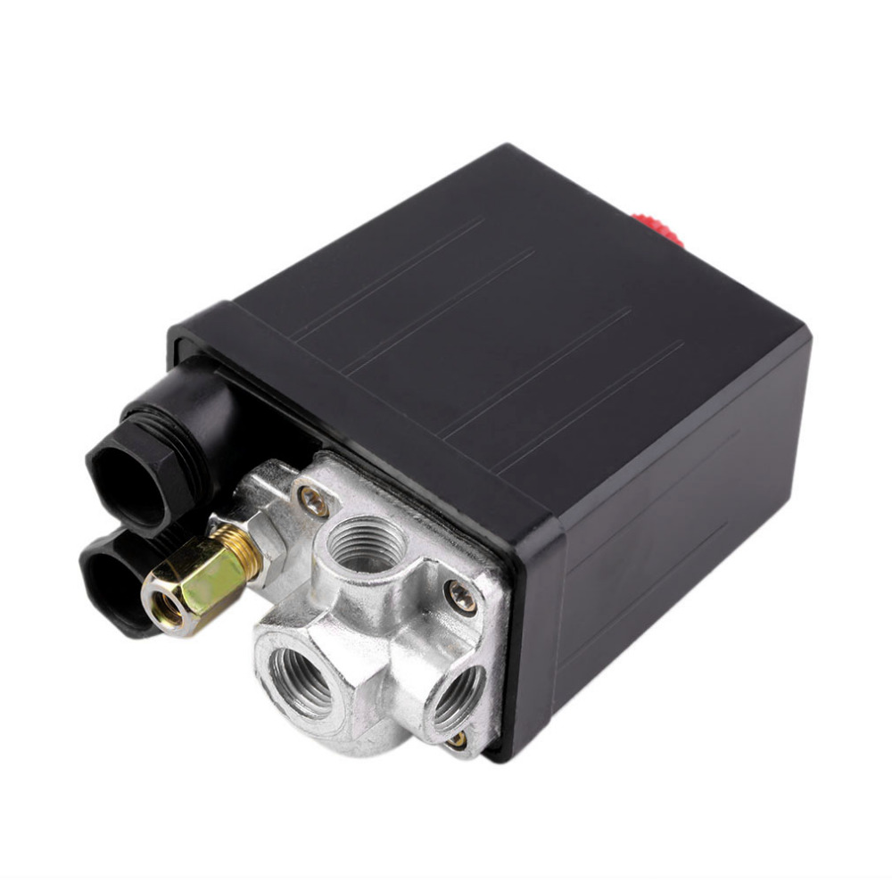 Heavy Duty Air Compressor Drukschakelaar Regelklep 90 Psi-120 Psi Luchtcompressor Schakelaar 1/4 Port controle Controller 220V: Black
