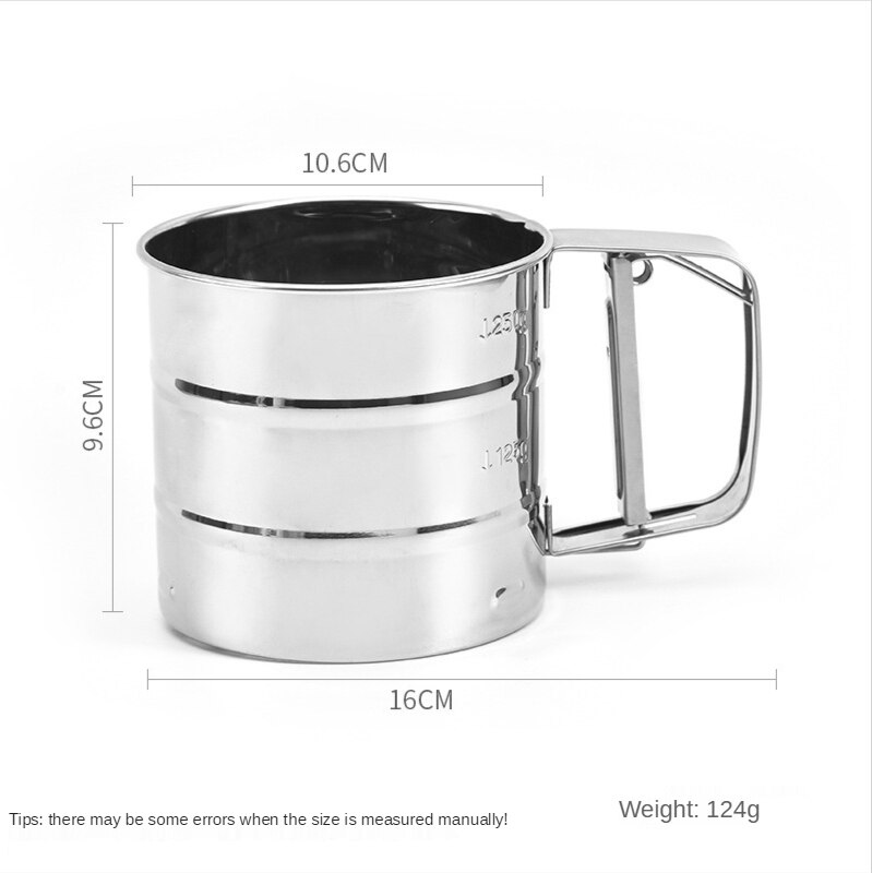Edelstahl Halbautomatische Mehl Sieb Backen-werkzeuge Mehl Filter Tasse Filter Sieb Hand Mehl Sieb Backen Zubehör: rostfrei Stahl