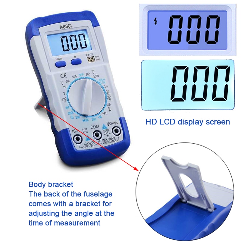 A830L LCD Digital Multimeter AC DC Voltage Diode Frequency Multitester Current Tester Luminous Display With Buzzer Function-1