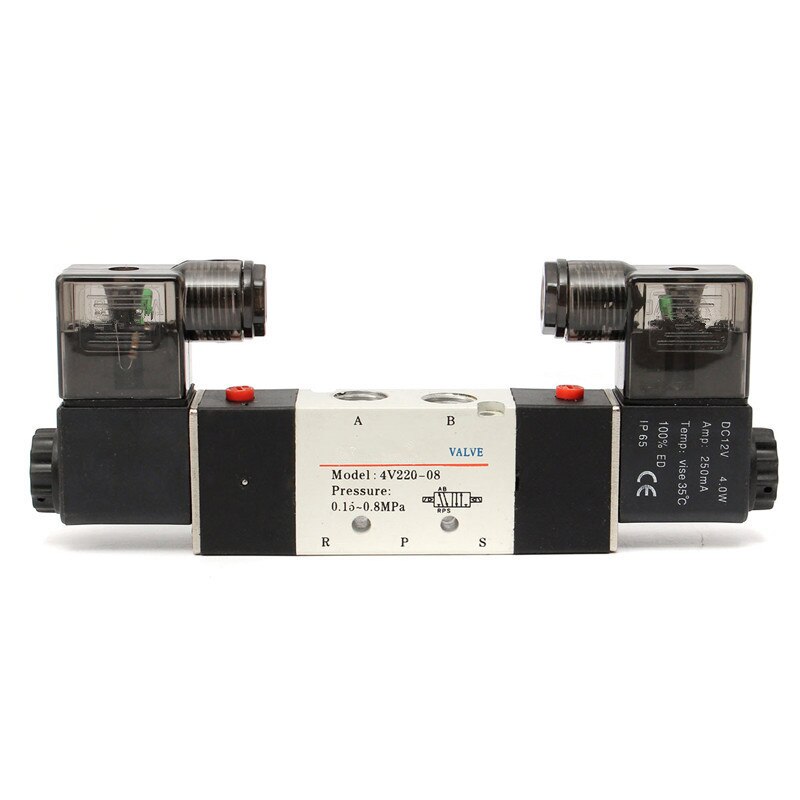 12V Pneumatic Electric Solenoid Valve 5 Way 2 Position Control Air Gas Magnetic Valve Coil Volt 1/4'' Ports Valve Parts