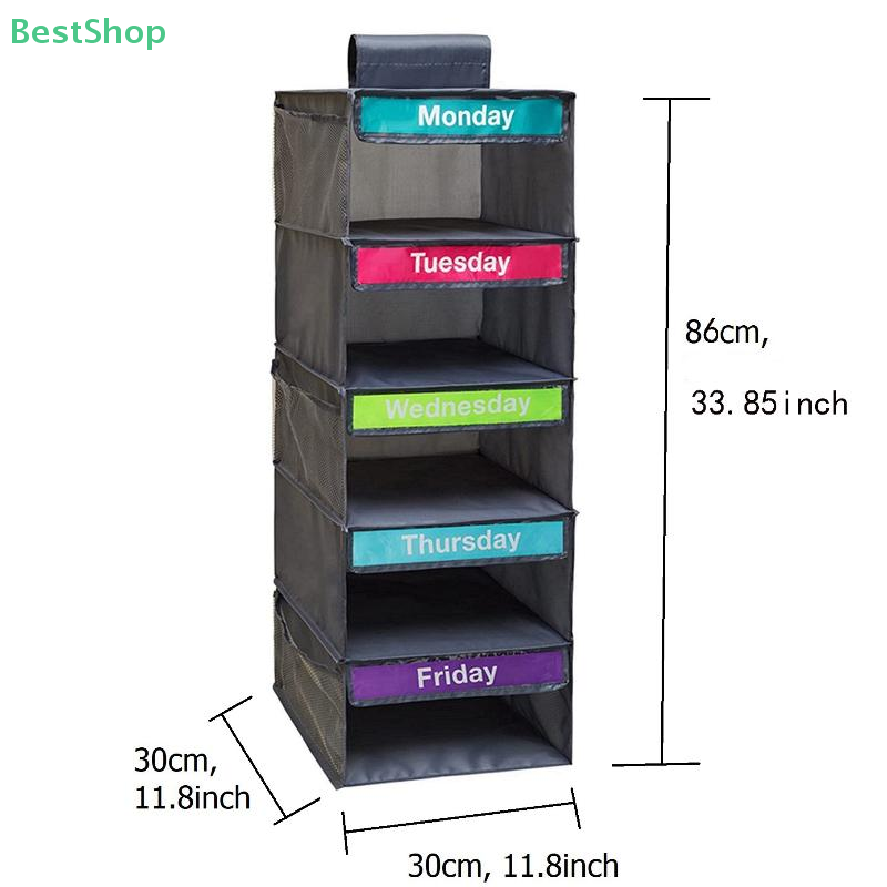 Organizer na ubrania z 5 półkami, tygodniowy, dla dzieci, wiszący organizer robić szafy, półki wiszące z motywem dni tygodnia dla dzieci.