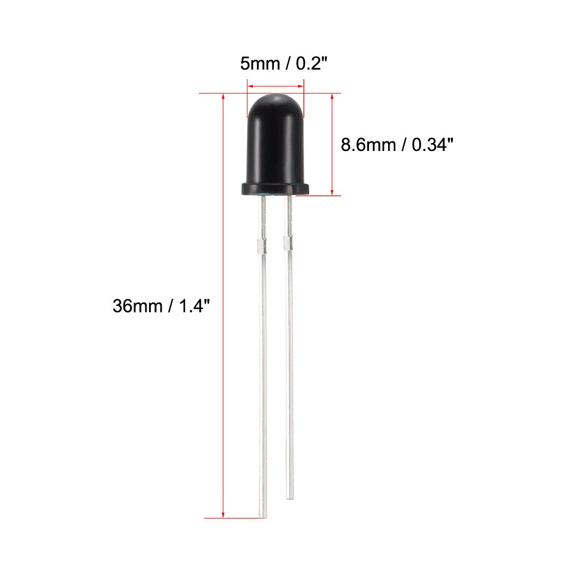 uxcell Photosensitive Diode Photodiodes Light Sensitive Sensors Round Head Receiver Diode 5mm 10pcs Black