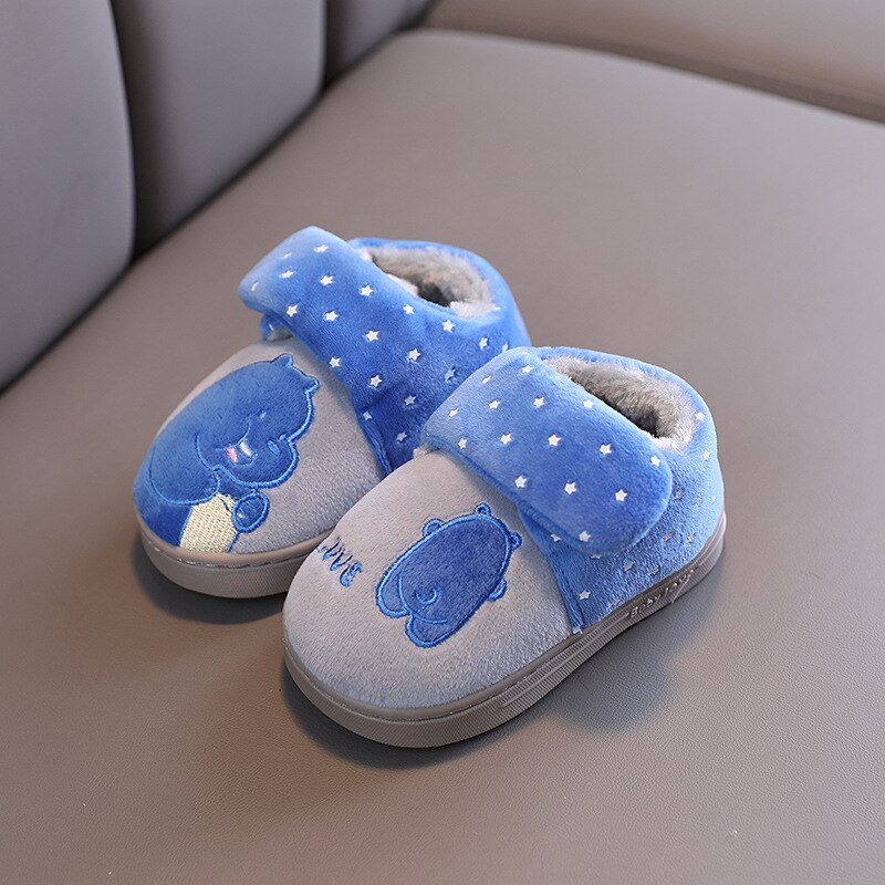 BAMILONG Toddler Slippers Kids Baby Shoes Plush Girls Boys Cute Indoor Cartoon Floor Shoes Winter Warm Casual Home Shoes S383: Blue / 15(Length 14.0cm)