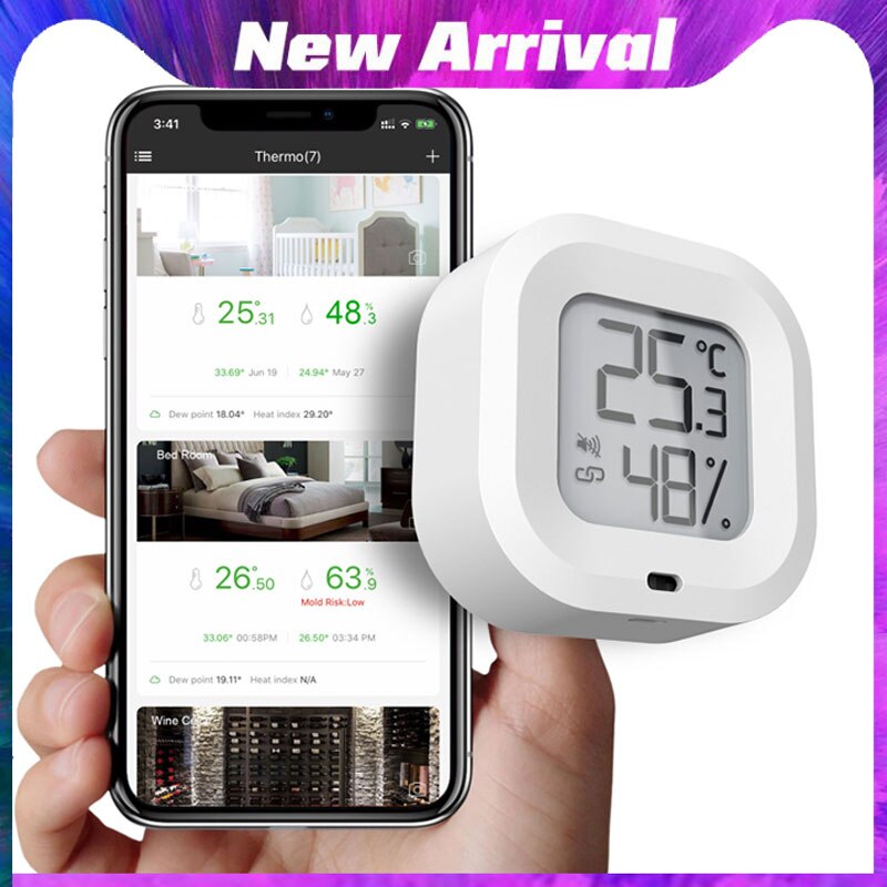 Wireless Smart Indoor Room LCD Temperature Humidity Meter Digital Thermometer Hygrometer Weather Station Alarm Clock Bluetooth