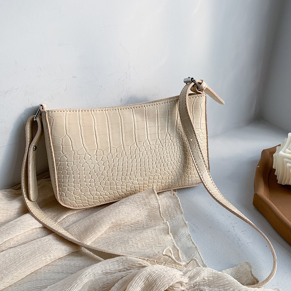 Alligator Patroon Schouder Handtassen Draagbare Pu Leer Vrouwen Kleine Messenger Bag Lady Straat Reizen Commuter Clutch: Beige