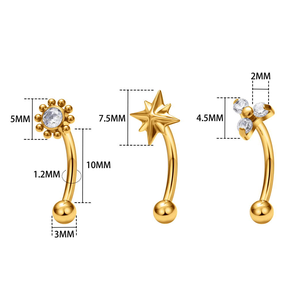 G23 titanio ASTM-F136 Piercings ceja hilo interno Piercings de cejas joyería del cuerpo para mujeres pendiente de circón