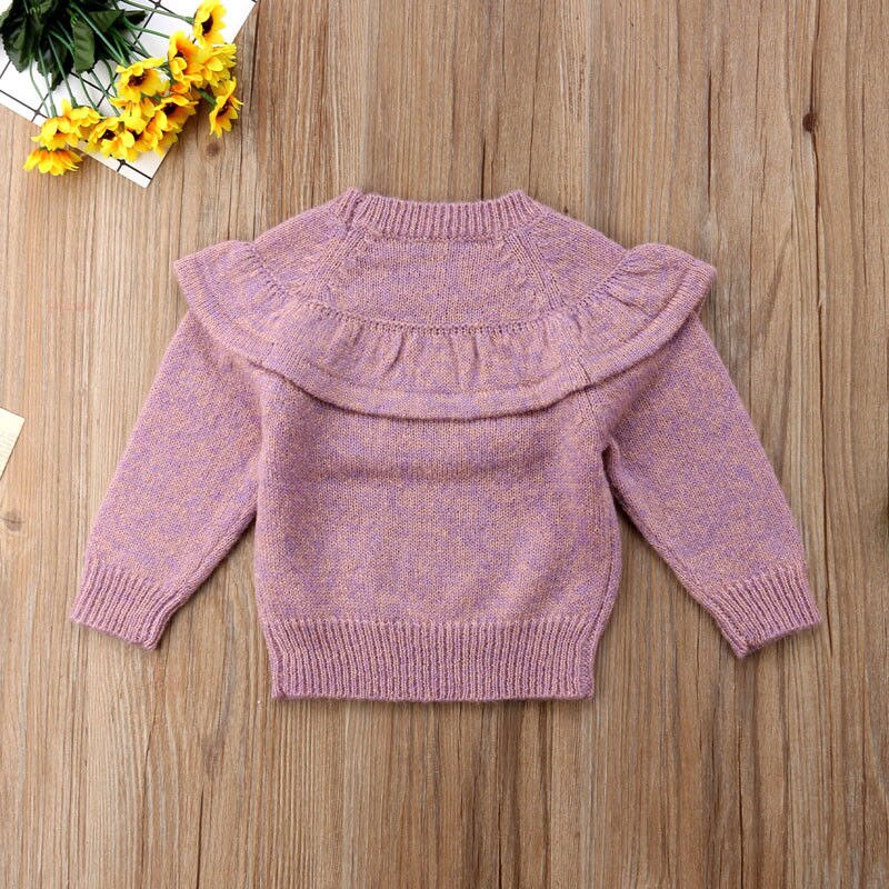 Meninas do bebê Manga Longa Ruffles Sólidos Sweater Jumper Para 6 12 18 24 Meses de Inverno Camisola Encabeça Roupas Casuais