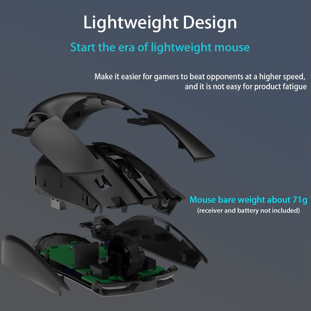 Ajazz i303Pro Wireless Mouse Gaming Mouse Lightweight PixArt PMW3338 Chip Wireless Driver 6 Colors LED Light Adjusting 16000DPI