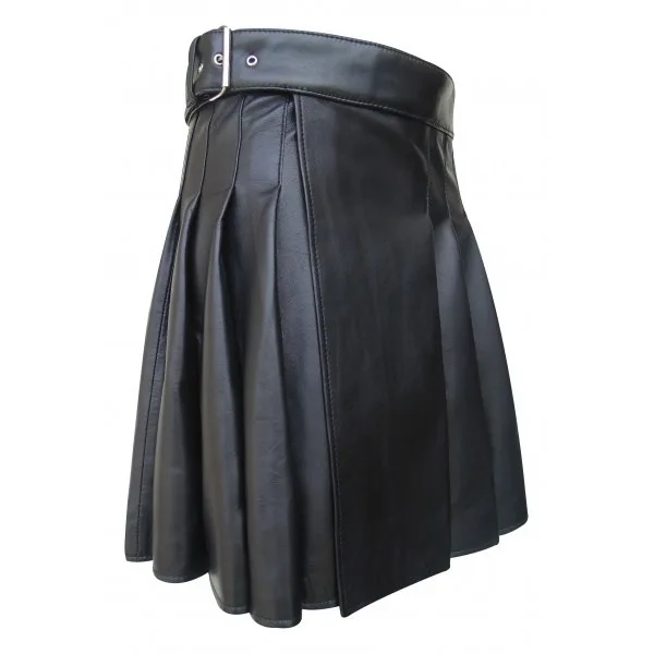 Mens Faux Leather Pleated Skirt Cross-Dresser Costume Adjustable Buckle High Waist Gothic Short Skirts for Club Rave Party