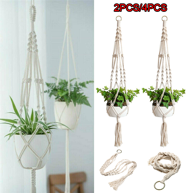 Plant Hanger Flower Pot Holder Net Bag Plant Greening Woven Hanging Basket With Tassels Designs For Indoor Outdoor Garden Office