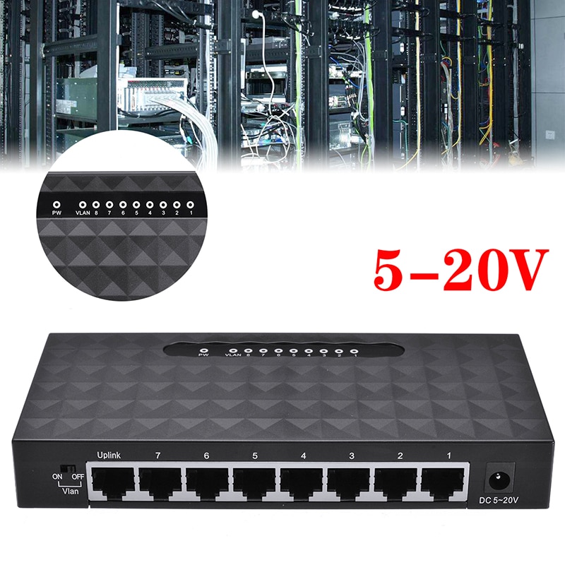 Pohiks Gigabit 8 Ports Lan Hub Ethernet Switches Network Cable Splitter 10 / 100 / 1000 Mbps RJ45 With Power Adpter
