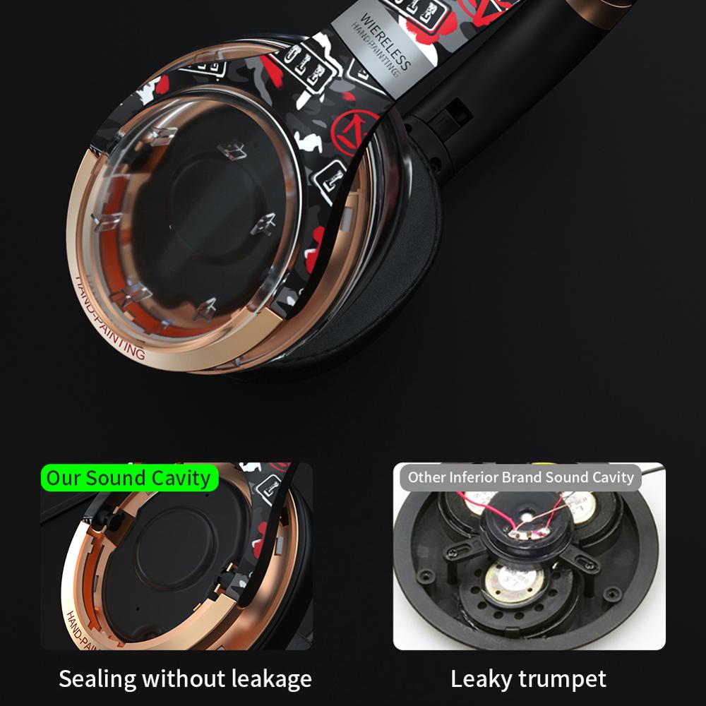 Hand Drawn Style Comfortable Wireless Headset Bluetooth Earphone Power Bass Headphone