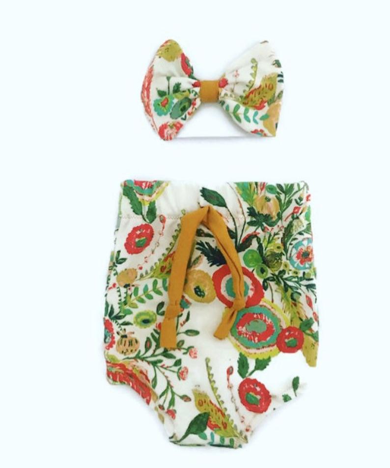 Pantalons courts extensibles pour bébés filles, ensembles de 2 pièces, couvre-couche décontractés, avec bandeau, été: WHITE / 100