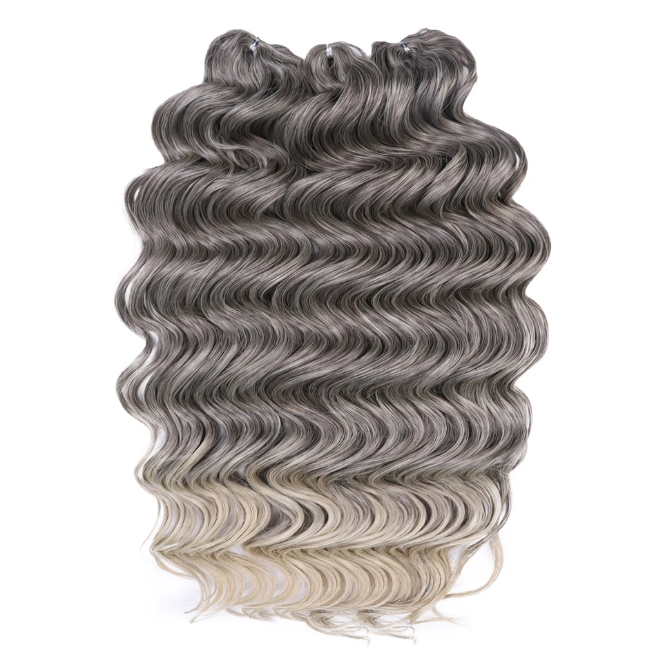 FREEDOM Hair Synthetic Deep Wavy Twist Crochet Hair 24 Inch /60cm Ombre Brown Blonde White Braiding Hair Extensions MANASI Hair: GRAY