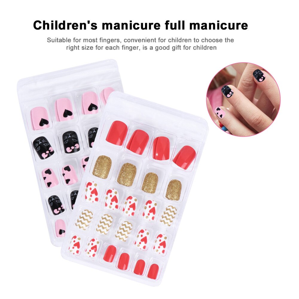 2 Sets 48pcs Kids False Nails Stick on Nails Kits for Kids Teenager Girls