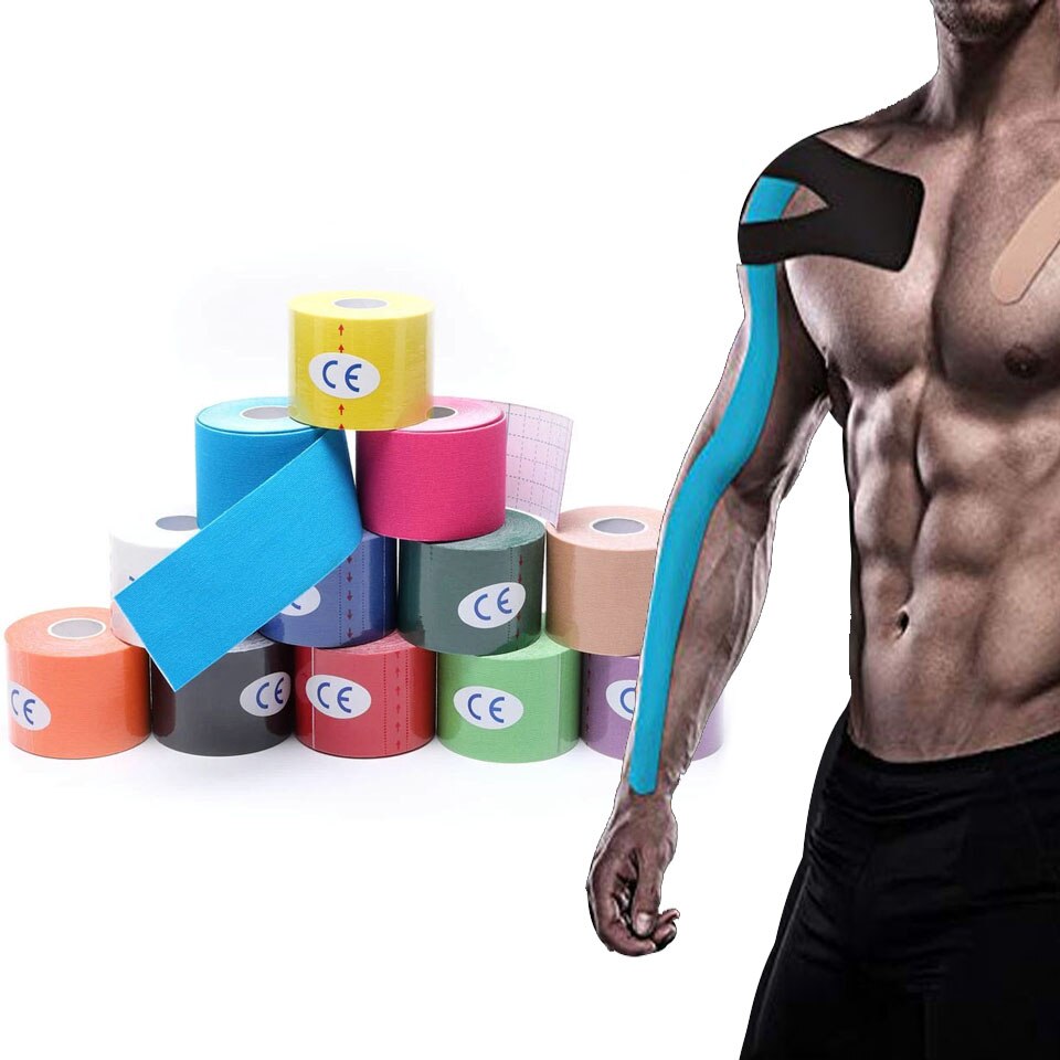 Cinta de kinesiología de una pieza, vendaje muscular deportivo, cinta adhesiva elástica de algodón para lesiones por tensión, alivio del dolor muscular de rodilla