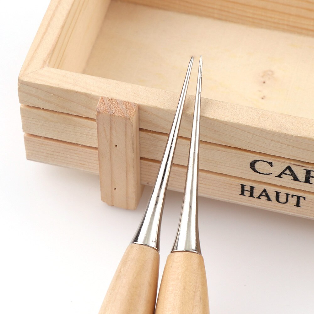 2 stücke Holz Farbe Leder Handwerk Spitze Ahle Hand NäHenne Werkzeug Leder Rand glatter Runde Holz Bausatz Ahle See Locher