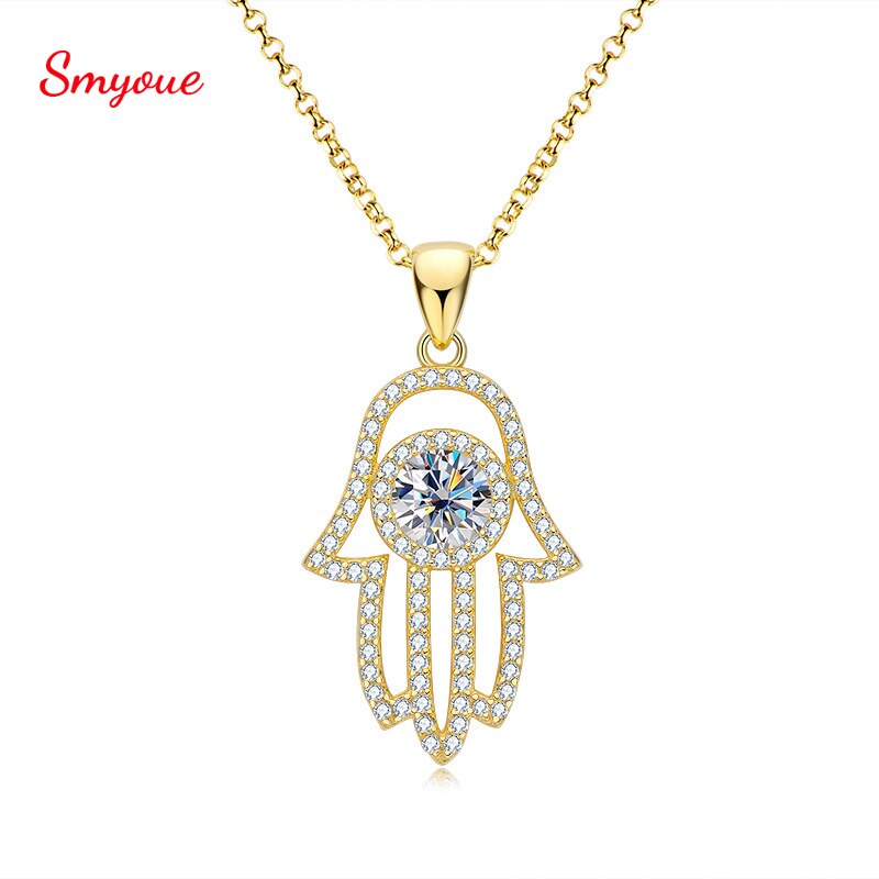 Smyoue 1 karat d-farbe 6.5mm rundschliff lupenreiner moissanit-anhänger für damen 925 silber Palme halskette goldfarbe 45cm schmuckstücke