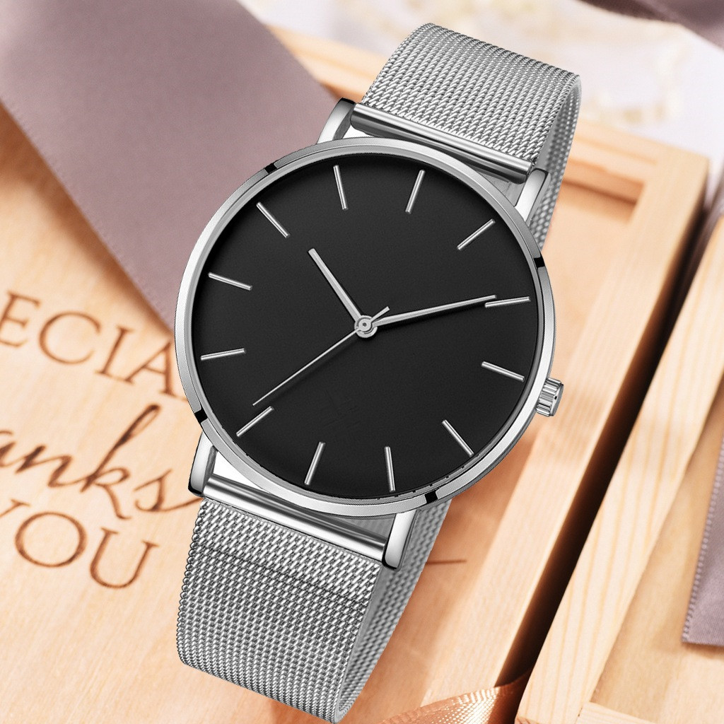 Freizeit Einfache Ultra Dünne Männer Frauen Kreative Schwarz Edelstahl Quarz Uhren Männer Business Männlich Armbanduhr Uhr