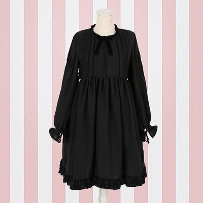 Lolita klänning söt söt puffärm japansk kawaii flickor prinsessa hembiträde vintage lös kvinnor op dress rosett rund krage: Färg 1 / M