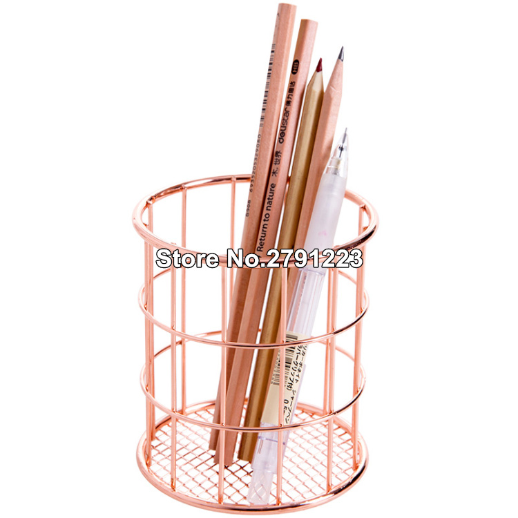 1pcs Rose Gold Metal Pen Holder Box Case desk organizer Home Desk Stationery Decor Office School Desk Accessories Supplies
