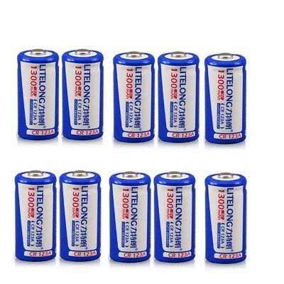 Original large capacity 1300mah CR123A rechargeable lithium battery 3V lithium battery battery 16340 battery: 10pcs
