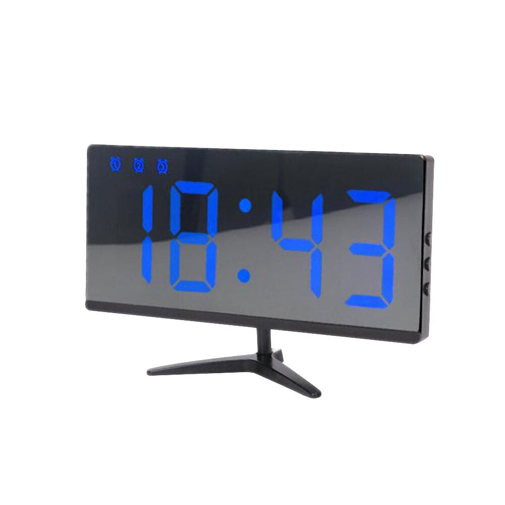 Digital LED Mirror Alarm Clock Dimmable LED Light Sensor Time Bedside Clock 3: Blue