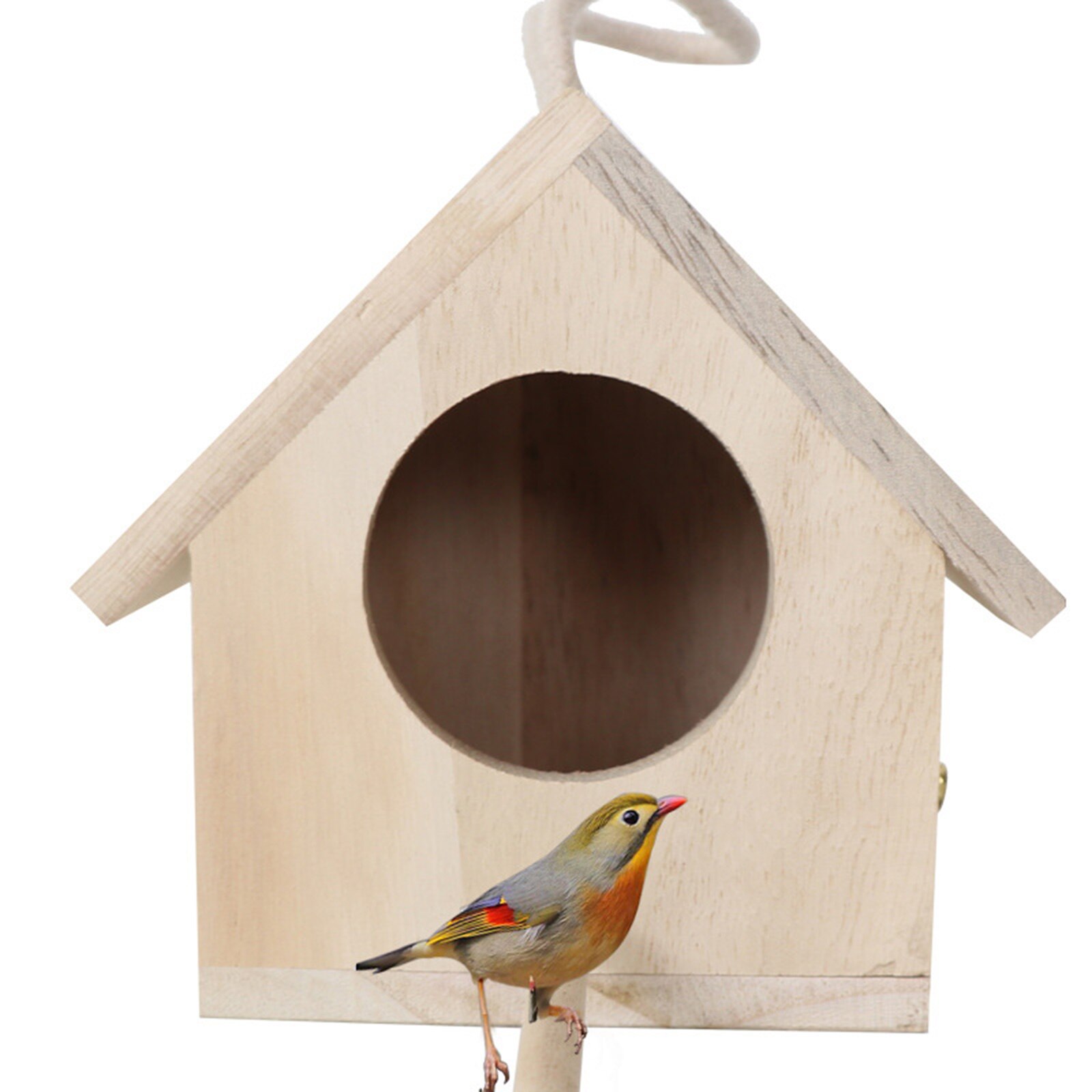 Unfinished Wooden Birdhouse Outdoor Garden Hanging Bird Cage for Patio Decor