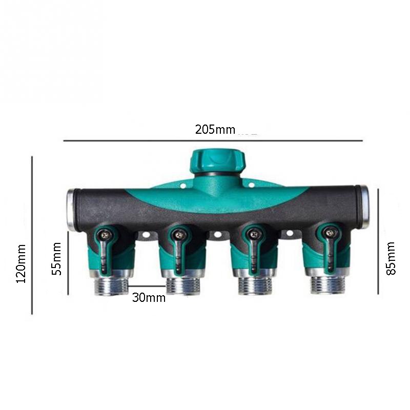 3/4" Arthritis Friendly Watering Garden Hose 4 Way Tap Splitter Brass Screw Thread 4 Way Hose Quick Connector Adapter