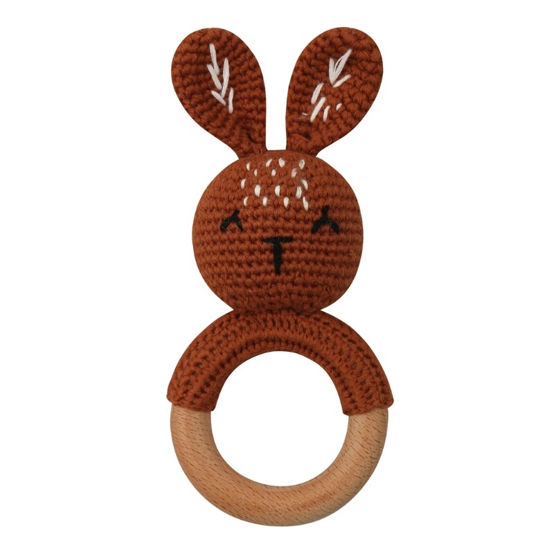 Baby Beißring Holz Spielzeug Handy Pram Krippe Ring Häkeln Rassel Schnuller Beißring BX0D: bunny B-6