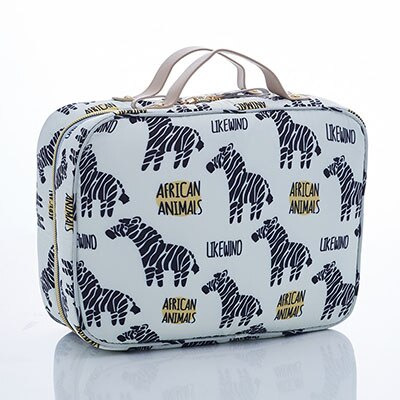 Bolsa de maquiagem profissional de duas camadas, bolsa portátil transparente para armazenamento de cosméticos, kit de higiene pessoal: A Style Beige zebra