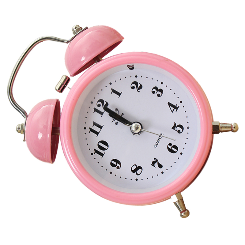 Portable Classic Silent Double Bell Alarm Clock Quartz Movement Bedside Night Light Best (pink)
