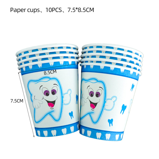 1set Boy/Girl My First Tooth Party Decor Supplies Disposable Tableware Paper Plates Cups DIY Baby Shower Birthday Tooth Balloon: cups 10pcs