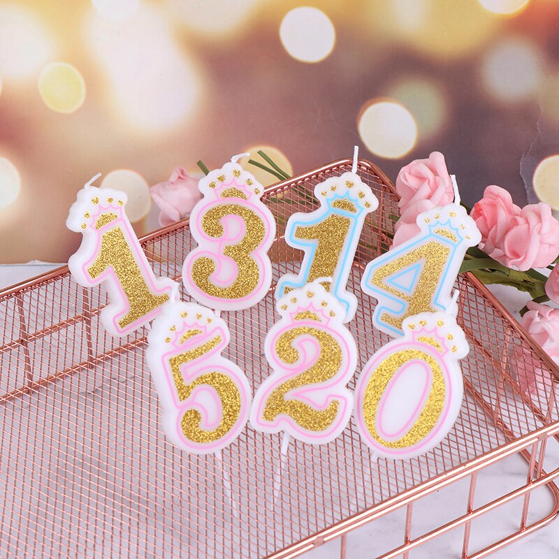 1PC Blue Pink Cake Number Candle Birthday Party 0 1 2 3 4 5 6 7 8 9 Anniversary Cake Numbers Age Candle Party Decoration