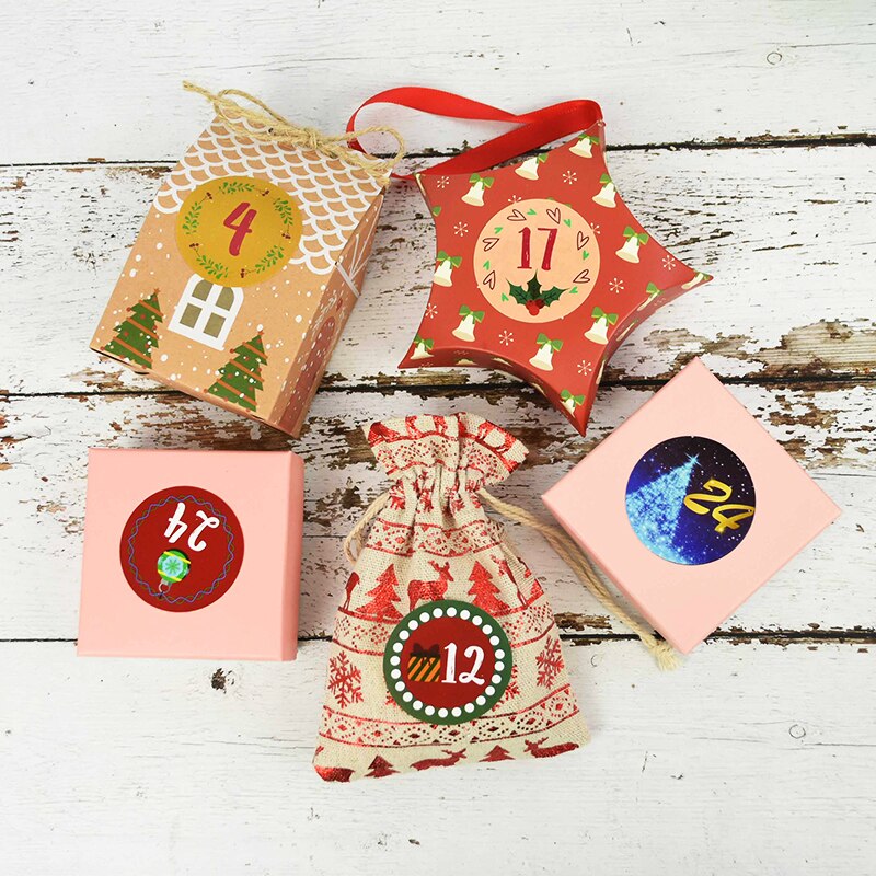 24Pcs 4.5cm Merry Christmas Advent Calendar Number Paper Stickers DIY Scrapbooking Round Christmas Sticker Label Xmas Decor