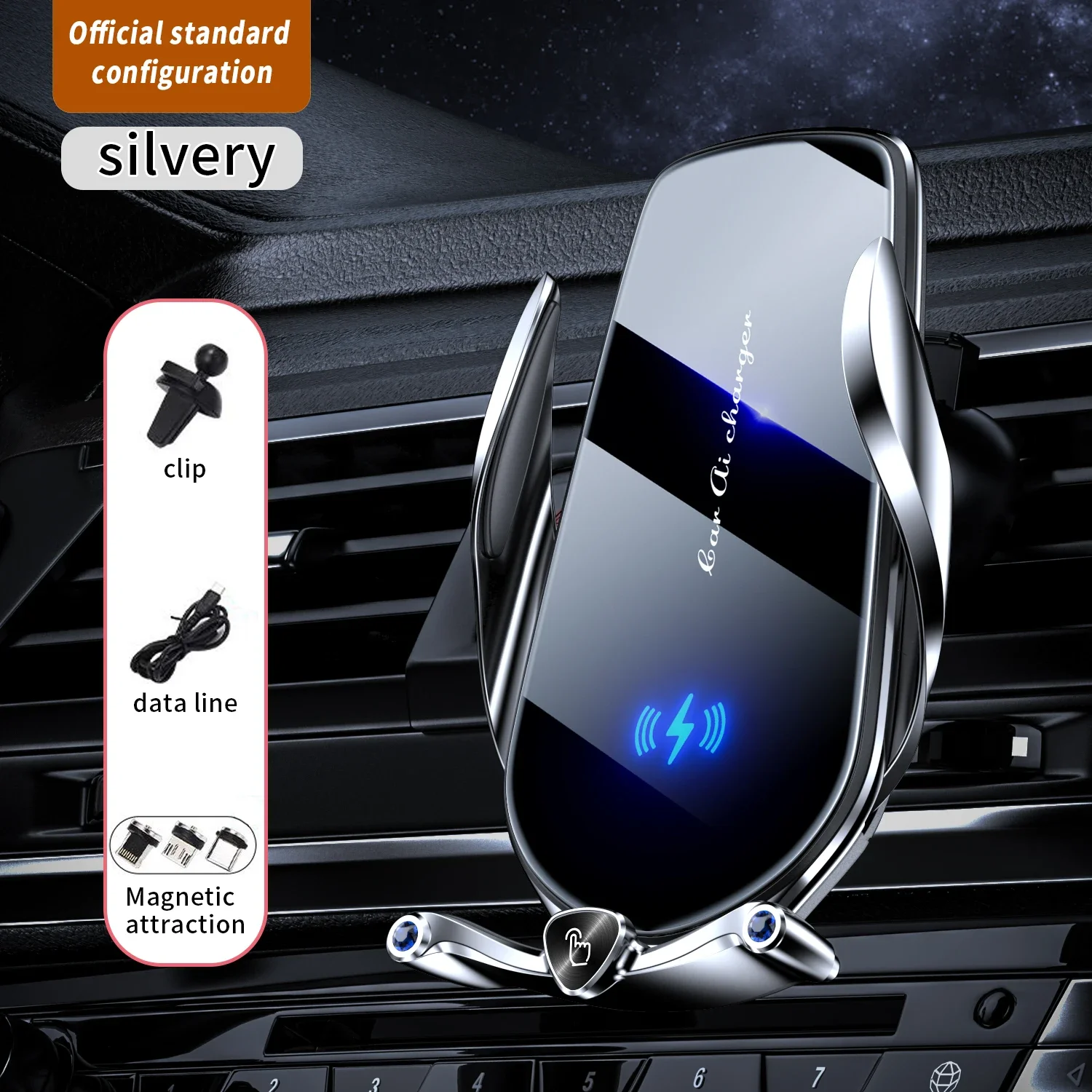 Samochodowy uchwyt na telefon 15W Bezprzewodowa szybka ładowarka Magnetyczna ładowarka Sterowanie dotykowe dla iPhone 12 13 14 15 Pro Max Xiaomi Huawei: WHITE