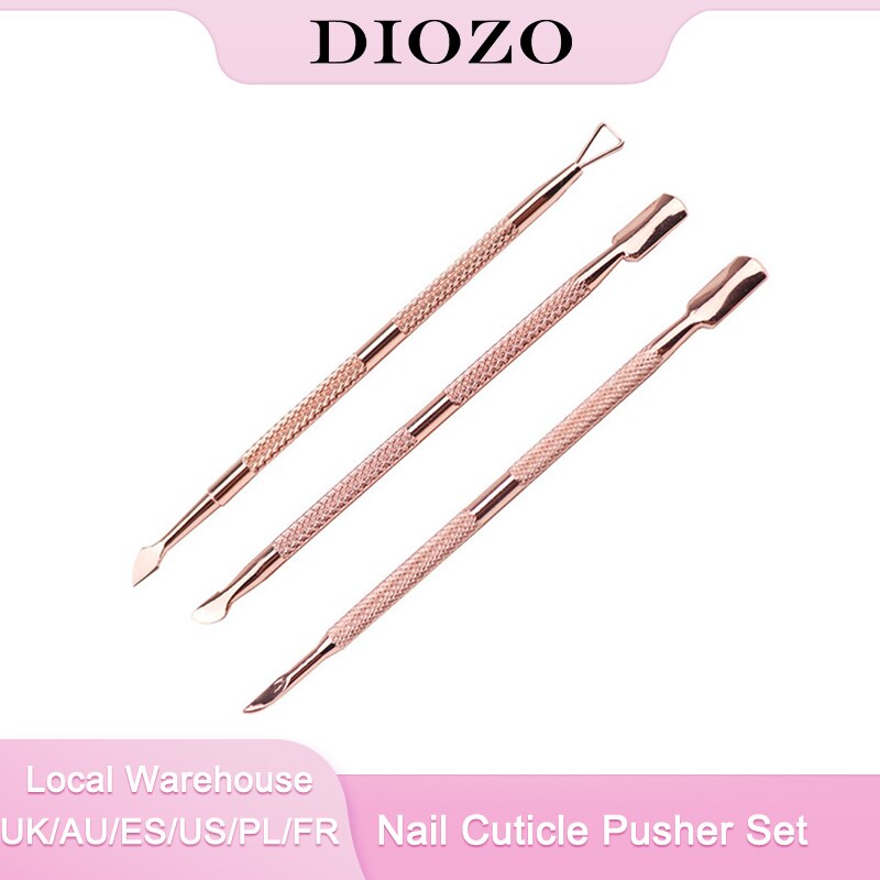 Diozo Cuticle Pusher Set Nail Care Cleaner Manicure Pedicure Tool Rose Gold Rvs Vinger Dode Huid Push