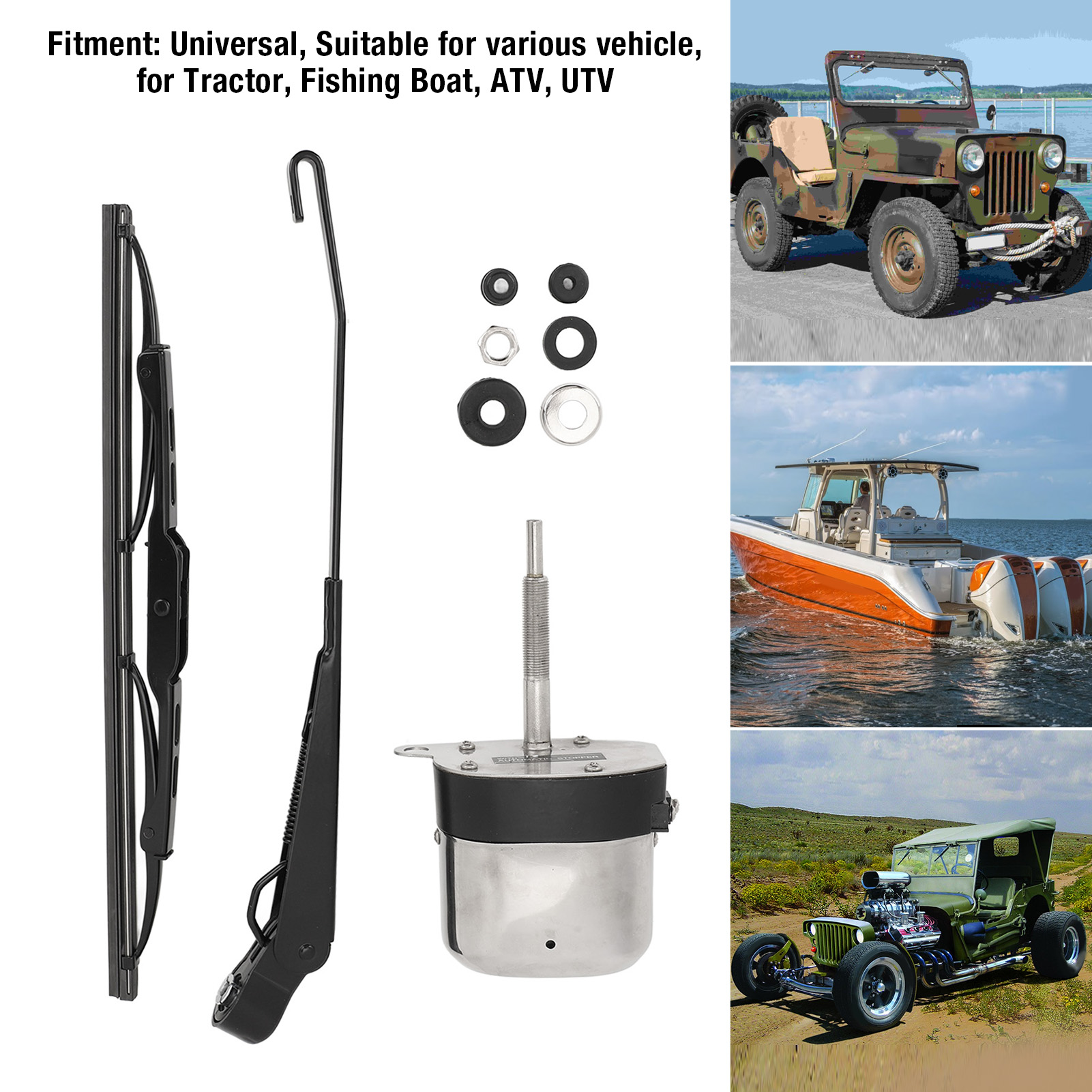 Wiper Motor Blade Kit Wiper Arm 105° Rotating Long Lasting for Tractor Fishing Boat ATV UTV