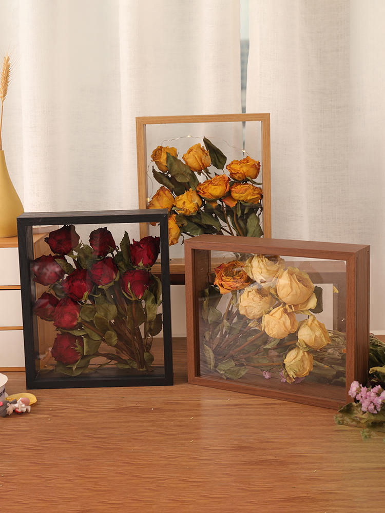 Holz getrocknete Blumen rahmen, schwimmende Holz Schatten Box Rahmen für gepresste Blumen Doppel Acryl Bilderrahmen Desktop DIY