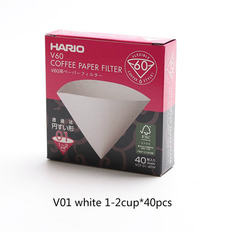 Hario  v60 filterkaffe 01 02 tæller espressokaffe naturlige papirfiltre til 4 kopper barista dryp kaffefilter japan importeret: Hvid 1-2 kop -40 stk