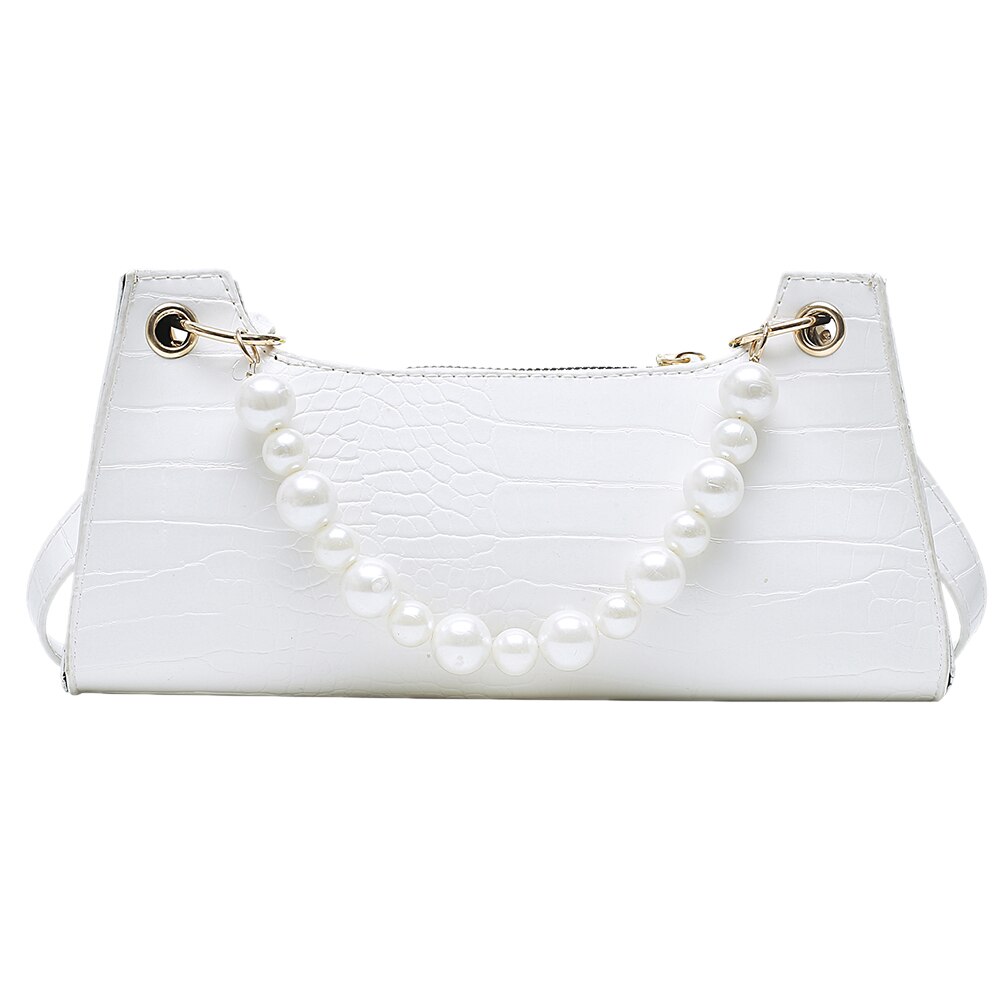 Kvinder totes tasker vintage slik farve kobling håndtaske pu læder perle skuldertasker kvindelige pung: Hvid