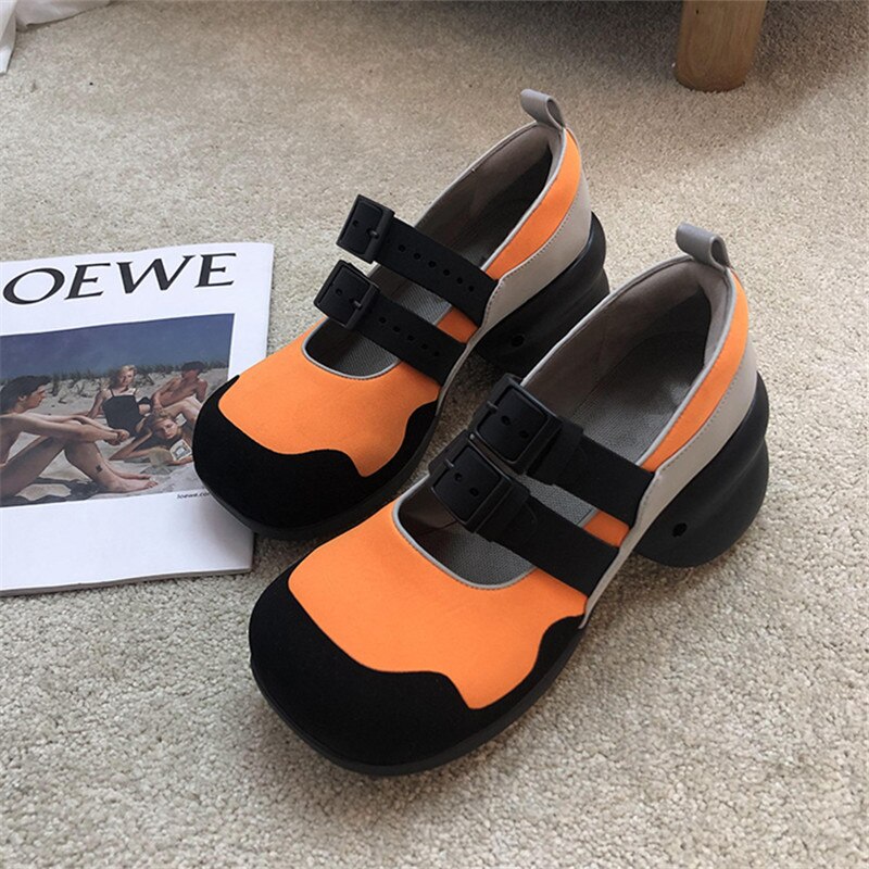 Orange svart kvinnor casual höga klackar mary janes skor kvinna tenis feminino espadrillor tjock sula creepers plattformsskor: 37