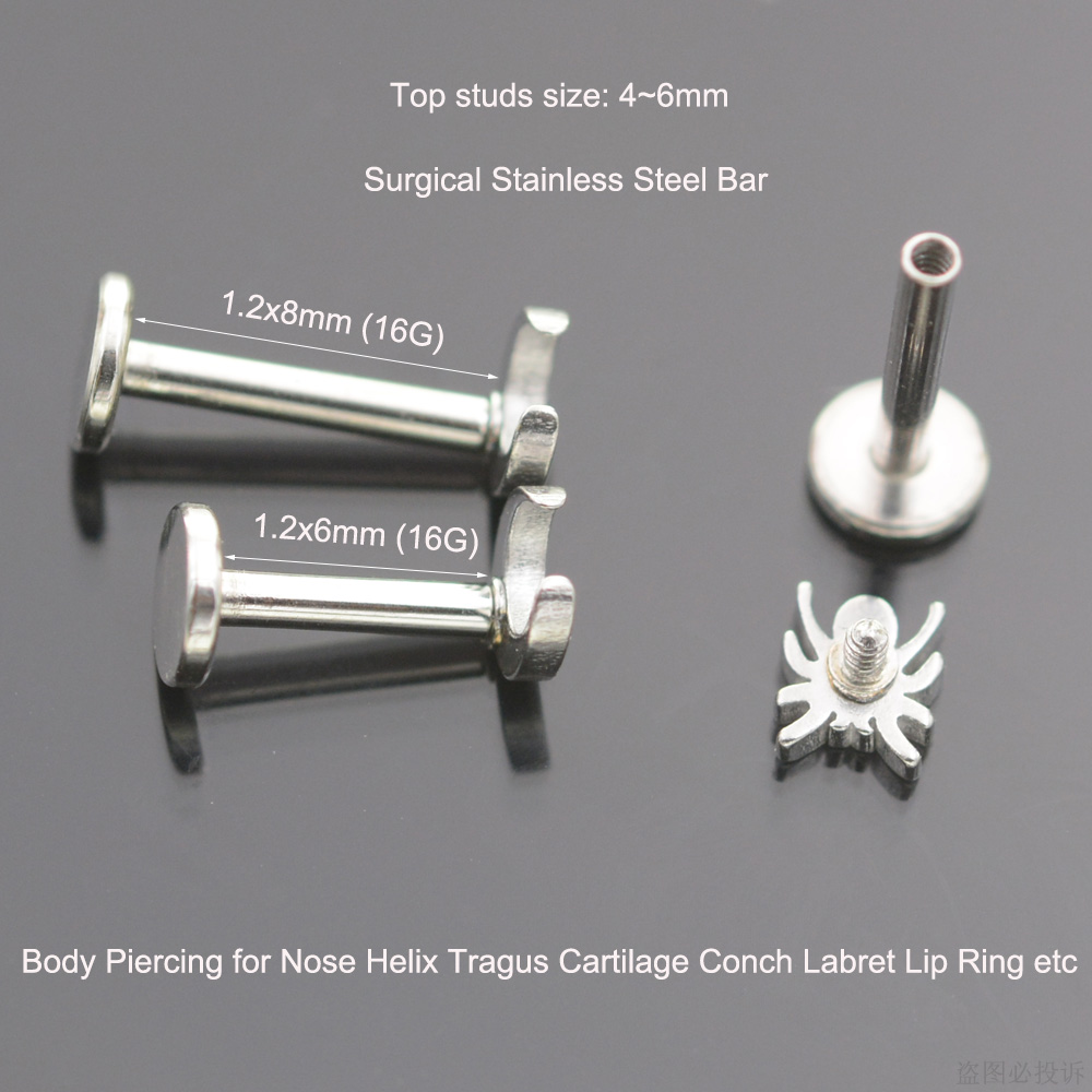 2Pc 1.2x6/8mm Bar Star Moon Cross Spider Nose Ring Stud Ball Labret Lip Tragus Piercing Helix Earrings Nose Piercing Ear Jewelry