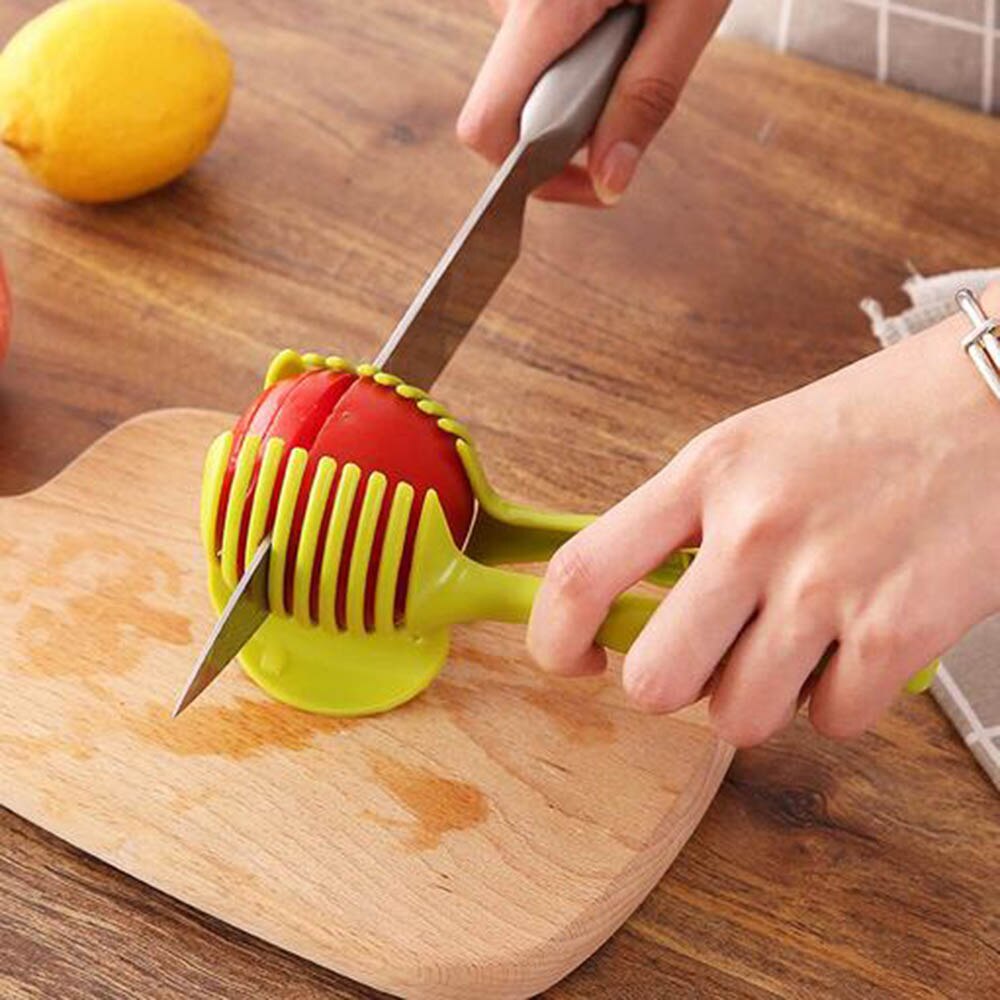 1 ud. Cortador Manual de plástico verde rebanadora de frutas y tomates cortador de limón Asistente de soporte para cocinar herramienta de cocina C