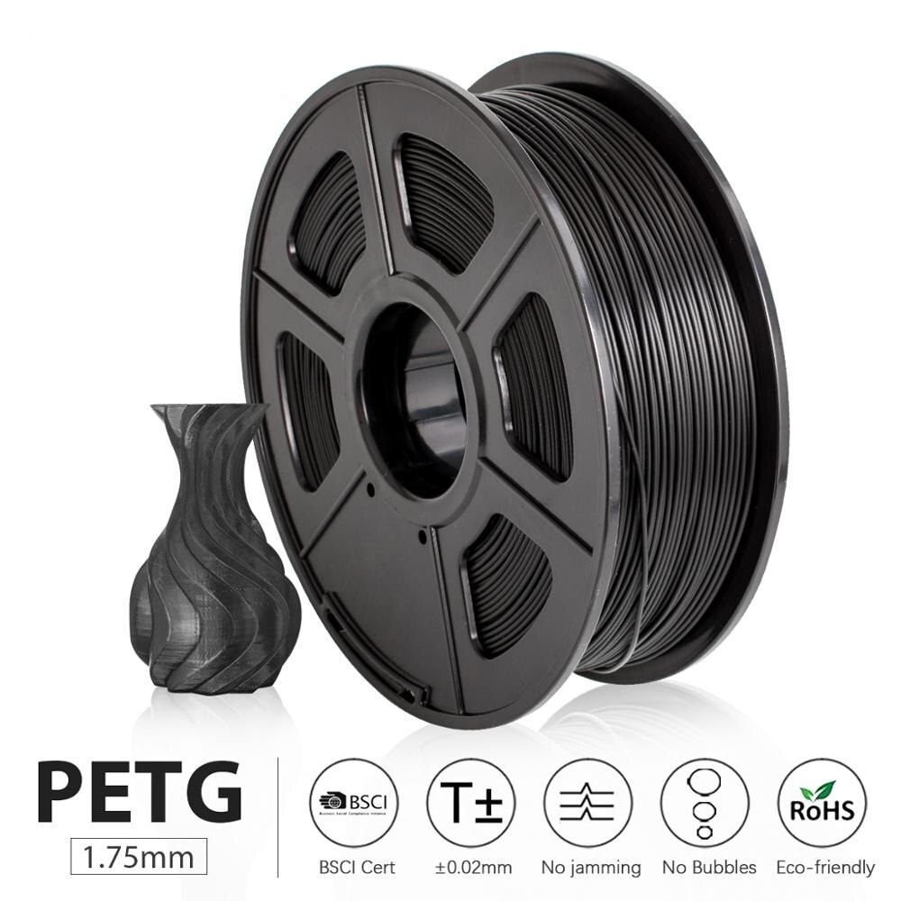 PETG Filament 1kg 1.75mm Tolerance +/-0.02mm 320m/Roll Translucent Good Toughness Non-toxic Printing Material for FDM 3D Printer: Black